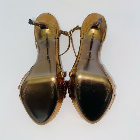 Burberry Prorsum Berkeley Snakeskin Bow Metallic Bronze High Heel Sandals Size39 - Picture 6 of 7